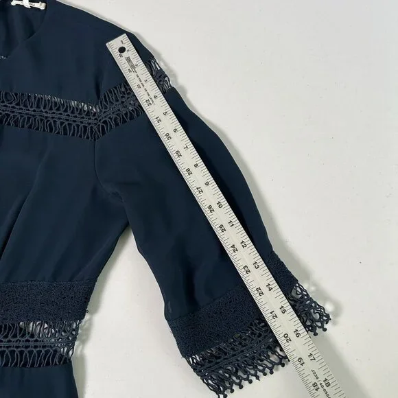 Tularosa Mini Dress Size M Navy Blue Lace Ruffle Trim Lined Elbow Sleeve Zip - Picture 11 of 14